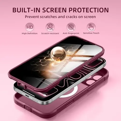 BERFY for iPhone 17 Pro Case, MagSafe bilan mos keladi, o‘rnatilgan maxfiylik ekran himoyasi, kamera himoyasi, zarbaga chidamli to‘liq tana telefon g‘ilofi 6.3