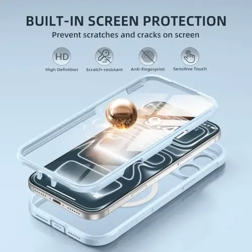 BERFY for iPhone 17 Pro Max Case, Compatible with MagSafe, Built-in Glass Screen Protector, Camera Protection, Shockproof Full Body Phone case 6.9