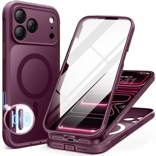 BERFY for iPhone 17 Pro Max Case, Compatible with MagSafe, Burgundy | Built in Screen Protector, Full Camera Protection, Shockproof Full Body Magnetic Translucent Matte Phone Case 6.9