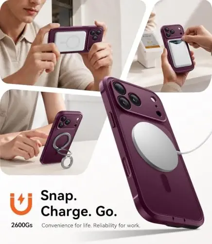 BERFY for iPhone 17 Pro Max Case, Compatible with MagSafe, Burgundy | Built in Screen Protector, Full Camera Protection, Shockproof Full Body Magnetic Translucent Matte Phone Case 6.9