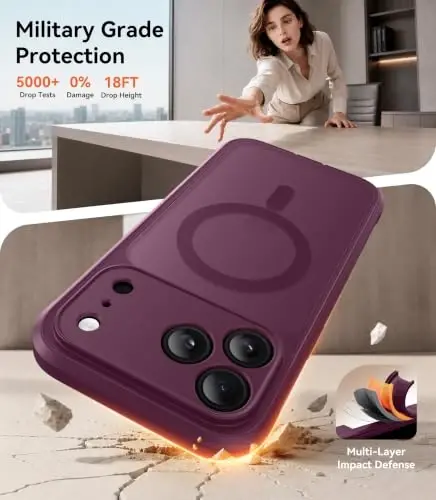 BERFY for iPhone 17 Pro Max Case, Compatible with MagSafe, Burgundy | Built in Screen Protector, Full Camera Protection, Shockproof Full Body Magnetic Translucent Matte Phone Case 6.9