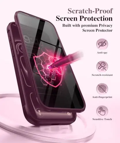 BERFY for iPhone 17 Pro Max Case, Compatible with Magsafe, Crimson Red | Built in Privacy Screen Protector,Full Camera Protection,Shockproof Full Body Translucent Phone Case with Magnetic Stand 6.9