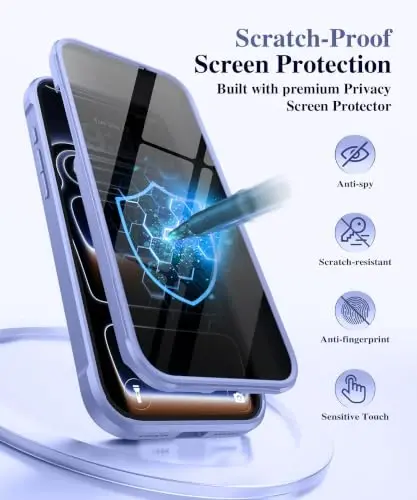 BERFY for iPhone 17 Pro Max Case, Compatible with Magsafe, Lagoon Blue | Built in Privacy Screen Protector,Full Camera Protection,Shockproof Full Body Translucent Phone Case with Magnetic Stand 6.9