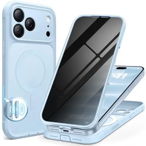 BERFY for iPhone 18 Pro Max Case/iPhone 17 Pro Max Case, Fit for Magsafe | Built-in Privacy Screen, Camera Protection, Shockproof Full Body Translucent Matte Magnetic Phone Case 6.9