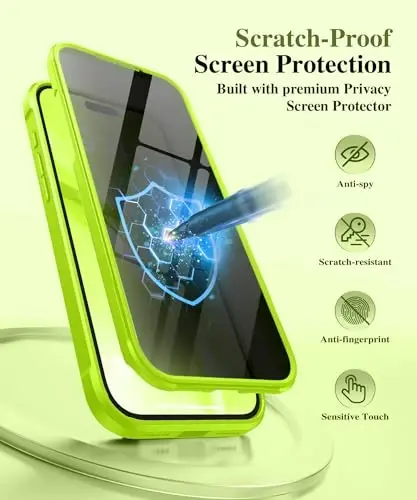 BERFY için iPhone 17 Pro Kılıfı, MagSafe ile Uyumlu, Dahili Gizlilik Ekran Koruyucusu, Manyetik Stantlı 17 Pro için Darbeye Dayanıklı Tam Gövde Telefon Kılıfı, Yarı Saydam Parlak Yeşil - 3