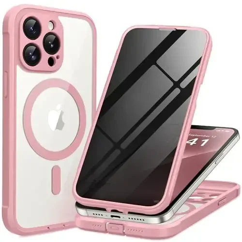 BERFY iPhone 12 Pro Max uchun g'ilof, MagSafe bilan mos, o'rnatilgan maxfiylik ekran himoyachisi va kamera himoyasi, Anti-Spy Full Body zarbga chidamli tiniq telefon g'ilofi 12 Pro Max 6.7