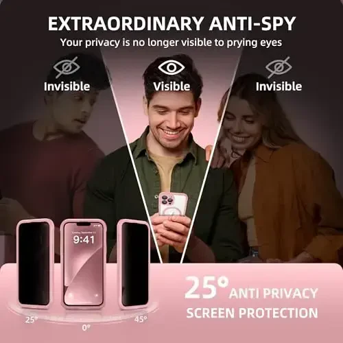 BERFY iPhone 12 Pro Max uchun g'ilof, MagSafe bilan mos, o'rnatilgan maxfiylik ekran himoyachisi va kamera himoyasi, Anti-Spy Full Body zarbga chidamli tiniq telefon g'ilofi 12 Pro Max 6.7