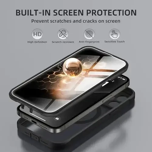 BERFY iPhone 12 Pro Max uchun g'ilof, MagSafe bilan mos, o'rnatilgan maxfiylik ekran himoyachisi va kamera himoyasi, Anti-Spy to'liq korpusli zarbga chidamli shaffof telefon g'ilofi 12 Pro Max 6.7