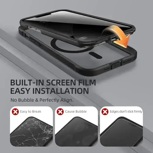 BERFY iPhone 12 Pro Max uchun g'ilof, MagSafe bilan mos, o'rnatilgan maxfiylik ekran himoyachisi va kamera himoyasi, Anti-Spy to'liq korpusli zarbga chidamli shaffof telefon g'ilofi 12 Pro Max 6.7