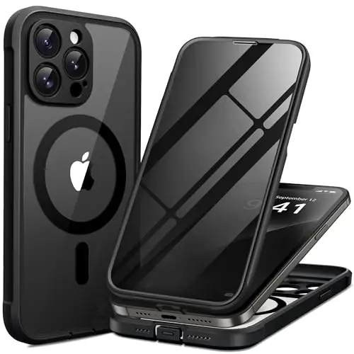 BERFY iPhone 12 Pro Max uchun g'ilof, MagSafe bilan mos, o'rnatilgan maxfiylik ekran himoyachisi va kamera himoyasi, Anti-Spy to'liq korpusli zarbga chidamli shaffof telefon g'ilofi 12 Pro Max 6.7