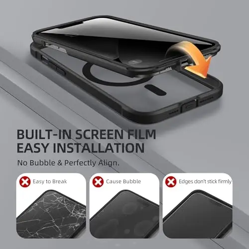 BERFY iPhone 12 Pro Max uchun g'ilof, MagSafe bilan mos, o'rnatilgan maxfiylik ekran himoyachisi va kamera himoyasi, Anti-Spy to'liq korpusli zarbga chidamli shaffof telefon g'ilofi 12 Pro Max 6.7