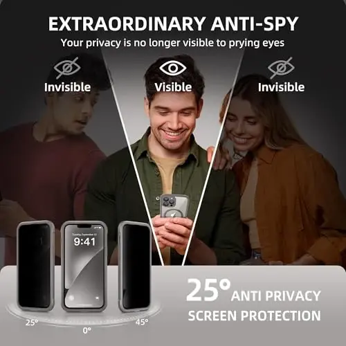 BERFY for iPhone 12 Pro Max Case, Compatible with MagSafe, Built-in Privacy Screen Protector and Camera Protection, Anti-Spy Full Body Shockproof Clear Phone Case for 12 Pro Max 6.7