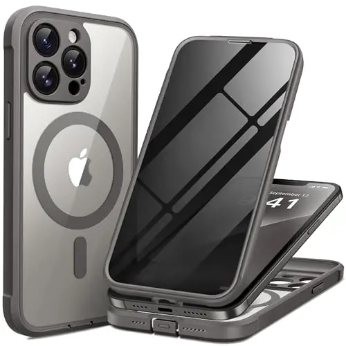 BERFY for iPhone 13 Pro Max Case, Compatible with MagSafe, Built-in Privacy Screen Protector and Camera Protection, Anti-Spy Full Body Shockproof Clear Phone Case for 13 Pro Max 6.7