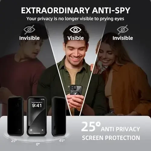 BERFY iPhone 13 Pro Max uchun g'ilof, MagSafe bilan mos, o'rnatilgan maxfiylik ekran himoyachisi va kamera himoyasi, Anti-Spy zarbga chidamli shaffof telefon g'ilofi 13 Pro Max 6.7