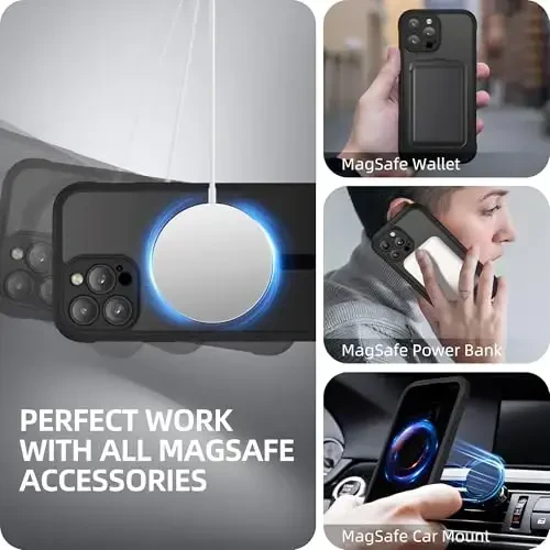 BERFY iPhone 13 Pro Max uchun g'ilof, MagSafe bilan mos, o'rnatilgan maxfiylik ekran himoyachisi va kamera himoyasi, Anti-Spy zarbga chidamli shaffof telefon g'ilofi 13 Pro Max 6.7