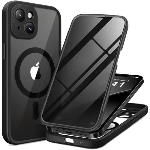 BERFY Magnetic for iPhone 14 Case, Compatible with MagSafe, Built-in Privacy Screen Protector and Upgraded Camera Protection, Anti-Spy Full Body Shockproof Phone Case for 14 6.1