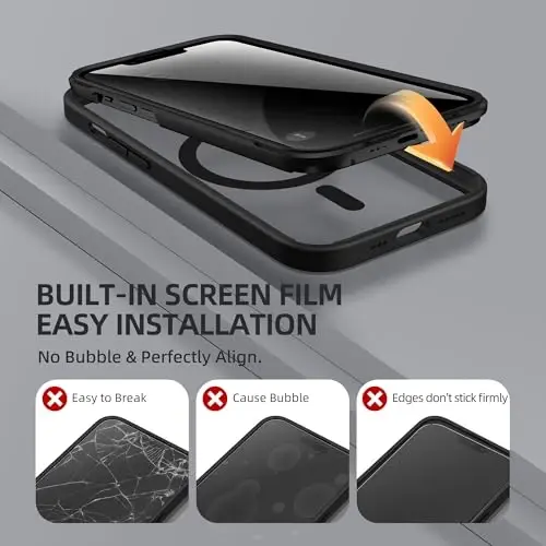 BERFY Magnetic for iPhone 14 Case, Compatible with MagSafe, Built-in Privacy Screen Protector and Upgraded Camera Protection, Anti-Spy Full Body Shockproof Phone Case for 14 6.1