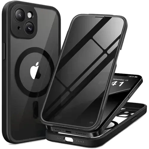 BERFY for iPhone 14 Case, Compatible with MagSafe, Built-in Privacy Screen Protector and Camera Protection, Anti-Spy Full Body Shockproof Clear Phone Case for 14 6.1