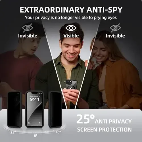 BERFY for iPhone 14 Case, Compatible with MagSafe, Built-in Privacy Screen Protector and Camera Protection, Anti-Spy Full Body Shockproof Clear Phone Case for 14 6.1