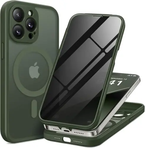 BERFY iPhone 14 Pro Max G'ilofi, MagSafe bilan mos keladi, O'rnatilgan Maxfiylik Ekran Himoyachisi, Kamera Himoyasi, Zarbga chidamli To'liq tana telefon g'ilofi 6.7