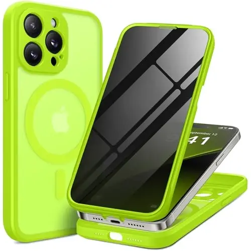 BERFY iPhone 14 Pro Max G'ilofi uchun, MagSafe bilan mos keladi, O'rnatilgan Maxfiylik Ekran Himoyachisi, Kamera Himoyasi, Zarbga chidamli To'liq Tana Telefon G'ilofi 6.7