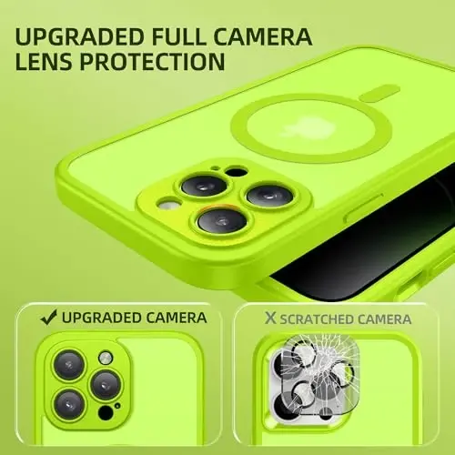 BERFY for iPhone 14 Pro Max Case, Compatible with Magsafe, Bright Green | Built-in Privacy Screen Protector, Full Camera Protection, Shockproof Full Body Translucent Matte Magnetic Phone Case 6.7