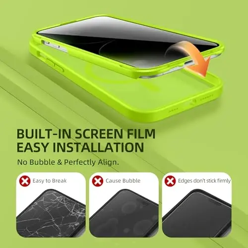 BERFY for iPhone 14 Pro Max Case, Compatible with Magsafe, Bright Green | Built-in Privacy Screen Protector, Full Camera Protection, Shockproof Full Body Translucent Matte Magnetic Phone Case 6.7