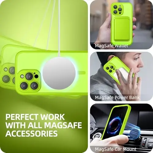 BERFY for iPhone 14 Pro Max Case, Compatible with Magsafe, Bright Green | Built-in Privacy Screen Protector, Full Camera Protection, Shockproof Full Body Translucent Matte Magnetic Phone Case 6.7