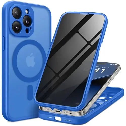 BERFY iPhone 14 Pro Max uchun g'ilof, MagSafe bilan mos, o'rnatilgan maxfiylik ekran himoyachisi va kamera himoyasi, 14 Pro Max 6.7