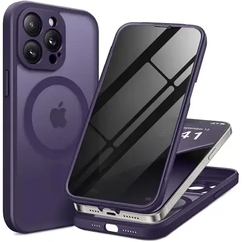 BERFY iPhone 14 Pro Max uchun g'ilof, MagSafe bilan mos, o'rnatilgan maxfiylik ekran himoyachisi va kamera himoyasi, Anti-Spy zarbga chidamli mat g'ilof 14 Pro Max 6.7