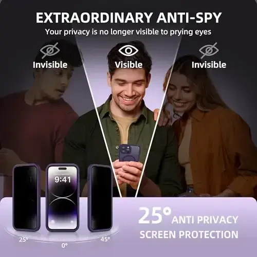 BERFY iPhone 14 Pro Max uchun g'ilof, MagSafe bilan mos, o'rnatilgan maxfiylik ekran himoyachisi va kamera himoyasi, Anti-Spy zarbga chidamli mat g'ilof 14 Pro Max 6.7