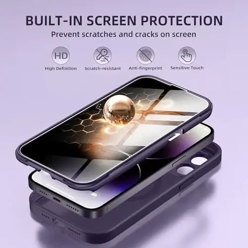 BERFY iPhone 14 Pro Max uchun g'ilof, MagSafe bilan mos, o'rnatilgan maxfiylik ekran himoyachisi va kamera himoyasi, Anti-Spy zarbga chidamli mat g'ilof 14 Pro Max 6.7