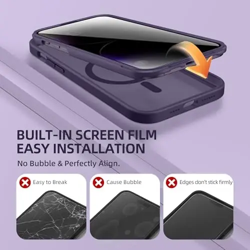 BERFY iPhone 14 Pro Max uchun g'ilof, MagSafe bilan mos, o'rnatilgan maxfiylik ekran himoyachisi va kamera himoyasi, Anti-Spy zarbga chidamli mat g'ilof 14 Pro Max 6.7