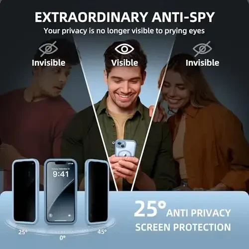 BERFY for iPhone 14 Case, Compatible with MagSafe, Built-in Privacy Screen Protector and Camera Protection, Anti-Spy Full Body Shockproof Clear Phone Case for 14 6.1