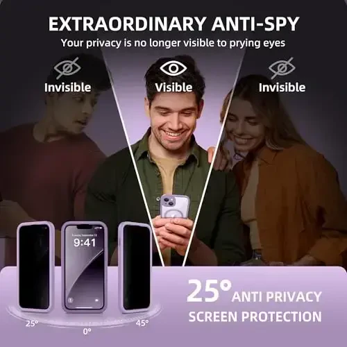 BERFY iPhone 14 uchun g'ilof, MagSafe bilan mos, o'rnatilgan maxfiylik ekran himoyachisi va kamera himoyasi, Anti-Spy to'liq korpusli zarbga chidamli tiniq telefon g'ilofi 14 6.1