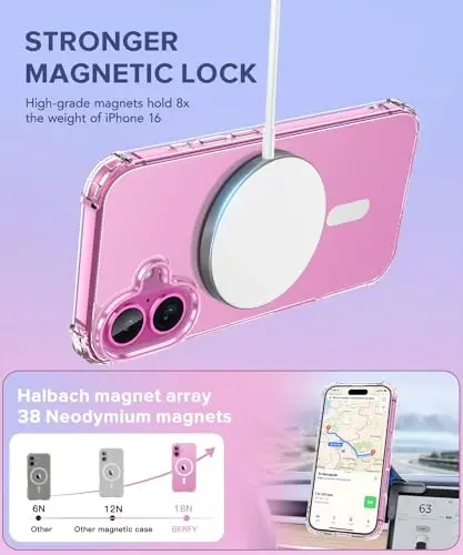 BERFY Compatible with iPhone 16 Case Glitter, [3 in 1] with Screen Protector + Camera Lens Protector, [Non-Yellowing] Clear Sparkle Slim Shockproof Hard Phone Cover for Women 6.1