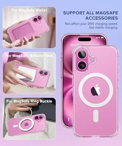 BERFY Compatible with iPhone 16 Case Glitter, [3 in 1] with Screen Protector + Camera Lens Protector, [Non-Yellowing] Clear Sparkle Slim Shockproof Hard Phone Cover for Women 6.1
