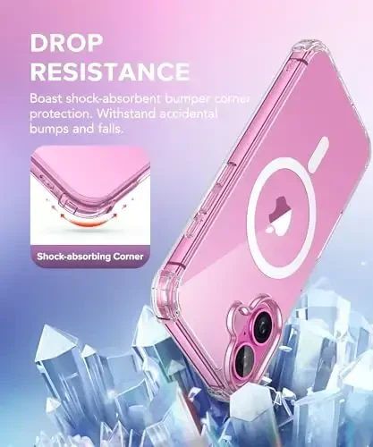 BERFY Compatible with iPhone 16 Case Glitter, [3 in 1] with Screen Protector + Camera Lens Protector, [Non-Yellowing] Clear Sparkle Slim Shockproof Hard Phone Cover for Women 6.1