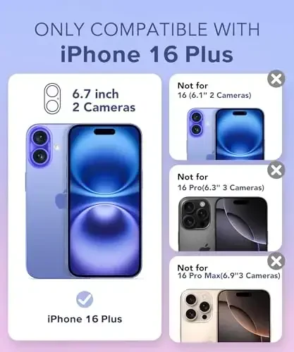 BERFY iPhone 16 Plus uchun g‘ilof, 9H temperli ekran himoyachisi + 2X olmosli kamera linzalari himoyachilari bilan, [Sarg‘aymaydigan] Ayollar uchun tiniq yaltiroq chiroyli Bling qattiq zarbga chidamli qopqoq 6.7