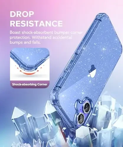 BERFY iPhone 16 Plus uchun g‘ilof, 9H temperli ekran himoyachisi + 2X olmosli kamera linzalari himoyachilari bilan, [Sarg‘aymaydigan] Ayollar uchun tiniq yaltiroq chiroyli Bling qattiq zarbga chidamli qopqoq 6.7
