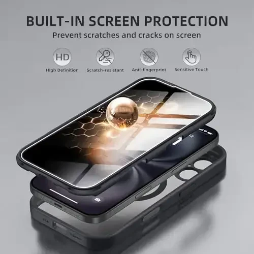 BERFY iPhone 16 Plus uchun g'ilof, MagSafe bilan mos, o'rnatilgan maxfiylik ekran himoyachisi va kamera himoyasi, 16 Plus 6.7