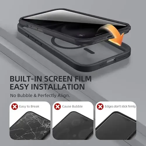 BERFY iPhone 16 Plus uchun g'ilof, MagSafe bilan mos, o'rnatilgan maxfiylik ekran himoyachisi va kamera himoyasi, 16 Plus 6.7