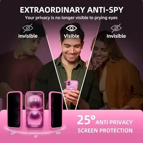 BERFY iPhone 16 Plus uchun g'ilof, MagSafe bilan mos, o'rnatilgan maxfiylik ekran himoyachisi va kamera himoyasi, Anti-Spy to'liq korpusli zarbga chidamli shaffof telefon g'ilofi 16 Plus 6.7