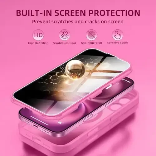 BERFY iPhone 16 Plus uchun g'ilof, MagSafe bilan mos, o'rnatilgan maxfiylik ekran himoyachisi va kamera himoyasi, Anti-Spy to'liq korpusli zarbga chidamli shaffof telefon g'ilofi 16 Plus 6.7