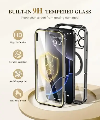 BERFY Magnetic for iPhone 16 Pro Case, Compatible with Magsafe, Built-in 9H Tempered Glass Screen Protector & Upgraded Camera Protection, Full-Body Plating Shockproof Phone Case for 16 Pro 6.3