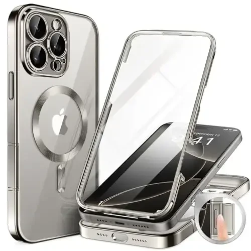 BERFY Magnetic for iPhone 16 Pro Case, Compatible with Magsafe, Built-in 9H Tempered Glass Screen Protector & Upgraded Camera Protection, Full-Body Plating Shockproof Phone Case for 16 Pro 6.3