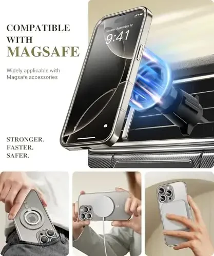 BERFY Magnetic for iPhone 16 Pro Case, Compatible with Magsafe, Built-in 9H Tempered Glass Screen Protector & Upgraded Camera Protection, Full-Body Plating Shockproof Phone Case for 16 Pro 6.3