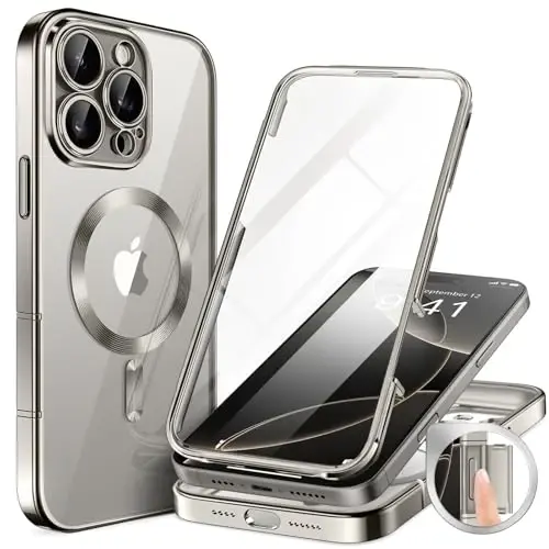 BERFY for iPhone 16 Pro Case, Compatible with MagSafe, Built-in 9H Tempered Screen Protector and Camera Protection, Full Body Shockproof Plating Phone Case for 16 Pro 6.3