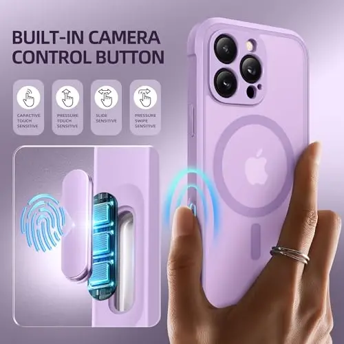 BERFY for iPhone 16 Pro Case, Compatible with Magsafe, Light Purple | Built-in Privacy Screen Protector, Full Camera Protection, Shockproof Full Body Translucent Matte Magnetic Phone Case 6.3
