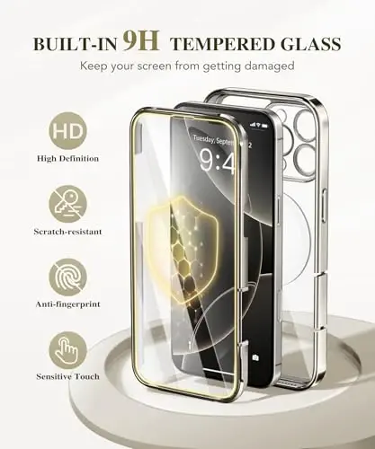 BERFY iPhone 16 Pro Max G‘ilof, MagSafe bilan mos keladi, o‘rnatilgan shisha ekran himoyachisi, kamera himoyasi, zarbaga chidamli to‘liq tana telefon g‘ilofi 6.9